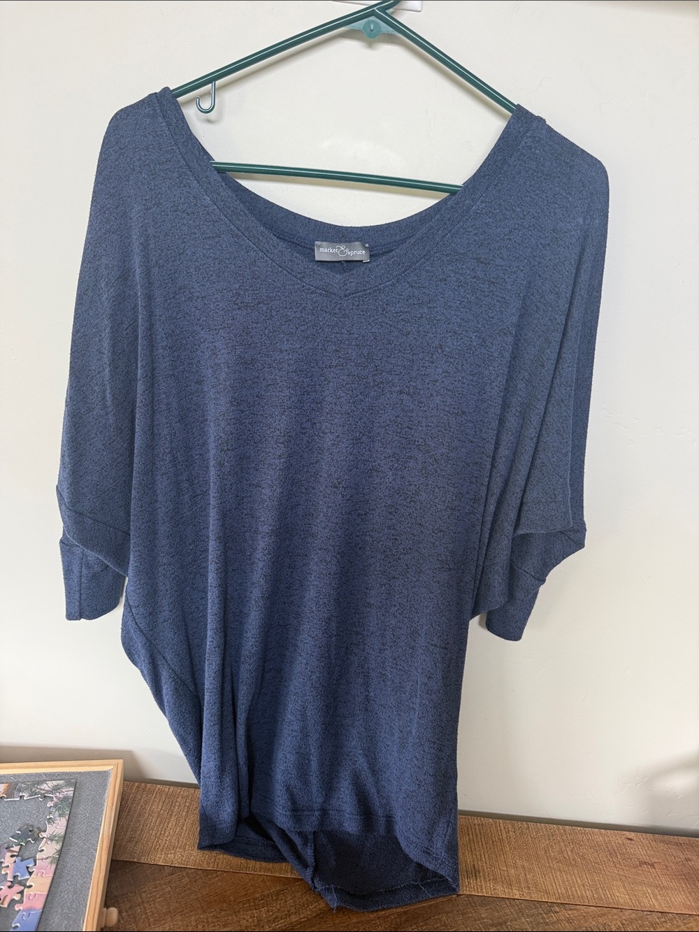 Market & Spruce Heathered Blue V-Neck Dolman Tunic